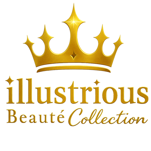 Gold crown logo with 'illustrious Beauté Collection' text on a white background
